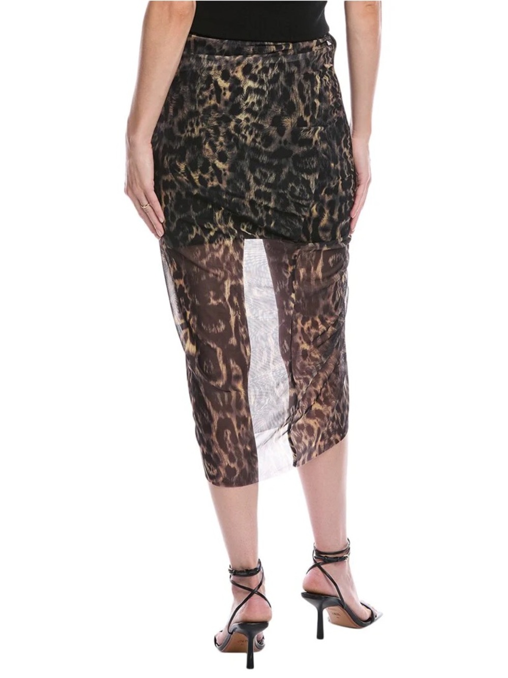 All Saints Nora Leopard Black and Brown Sheer Animal-Print Midi Skirt - Picture 2 of 7